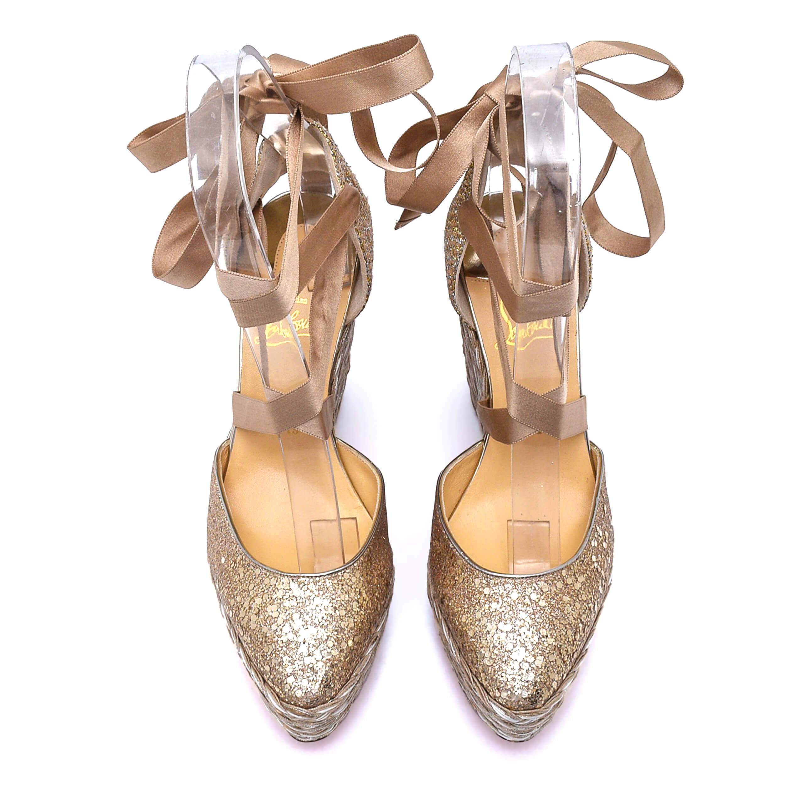 Christian Louboutin - Gold Glitter Wedge Espadrilles 38